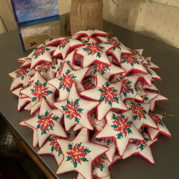 1985 NEW NEVER USED, Cross stitch CHRISTMAS STAR ornaments. BAG OF 92! - Picture 1 of 6